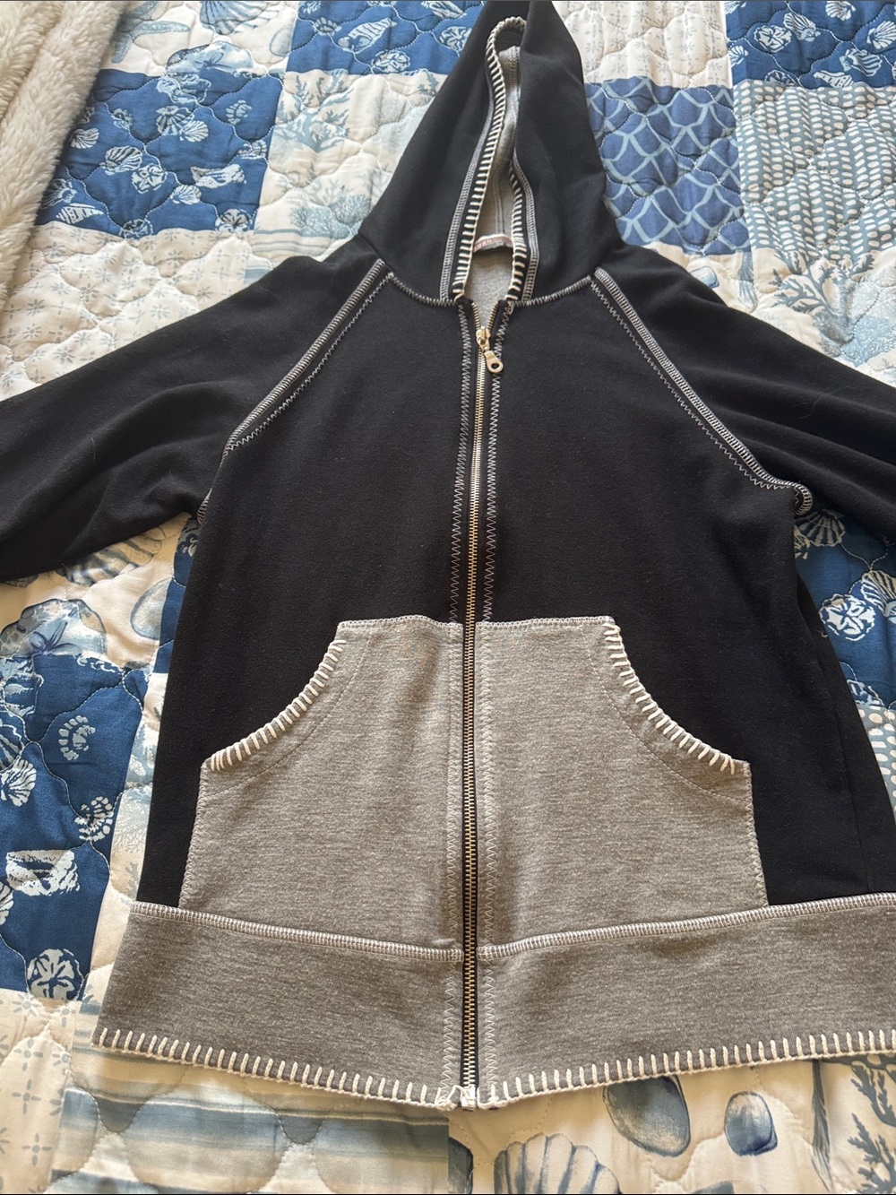 Black Hooded Romper with Contrast Waistband